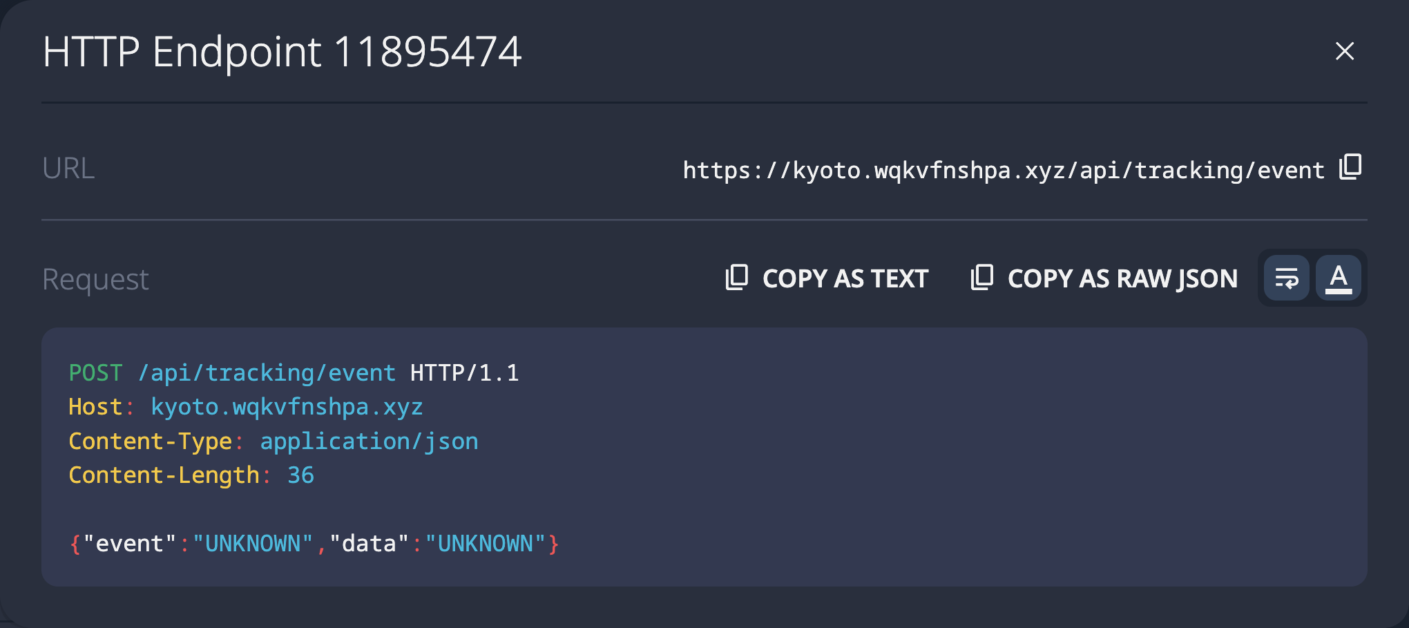 SolidPoint UI showing discovered POST /api/tracking/event endpoint