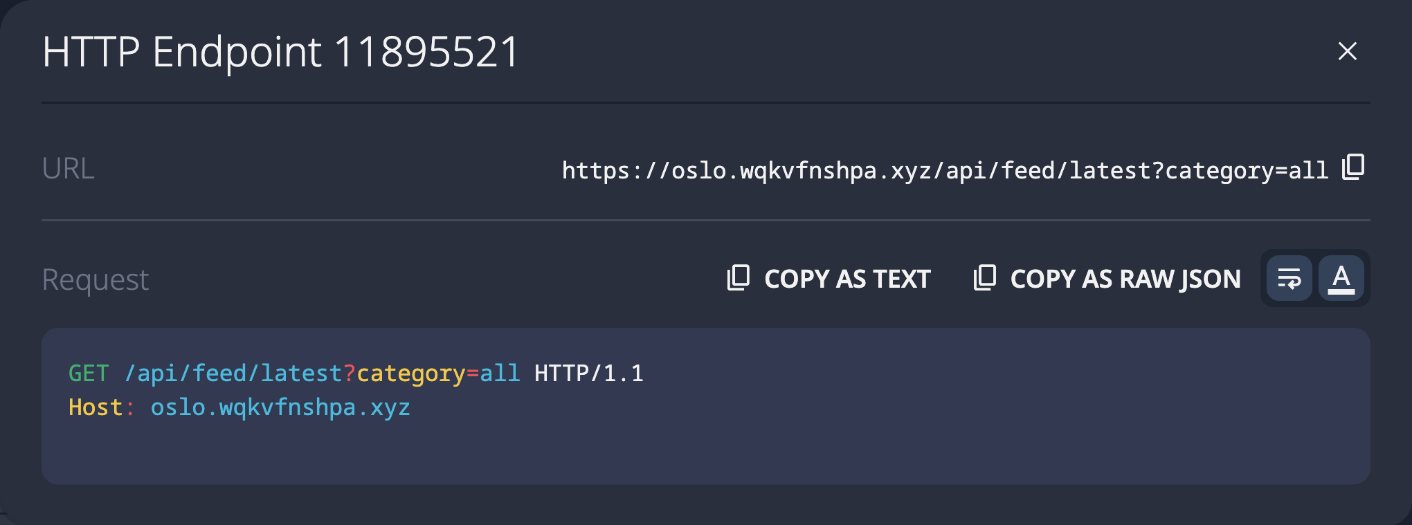 SolidPoint UI showing discovered GET /api/feed/latest endpoint