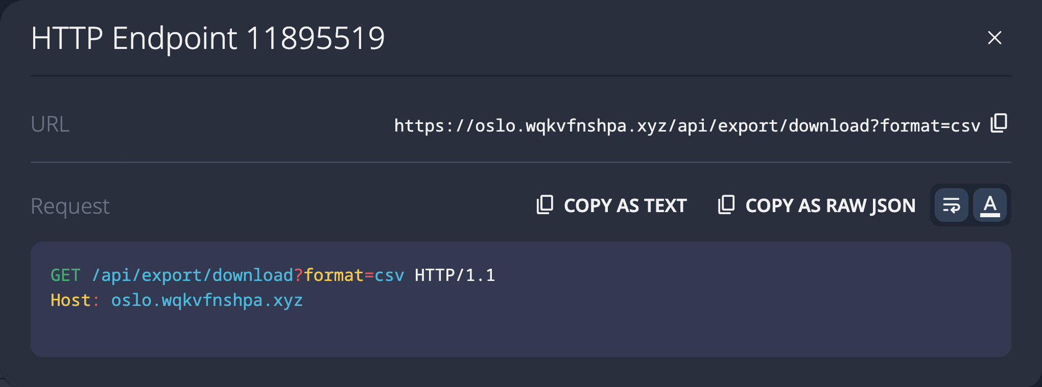 SolidPoint UI showing discovered GET /api/export/download endpoint