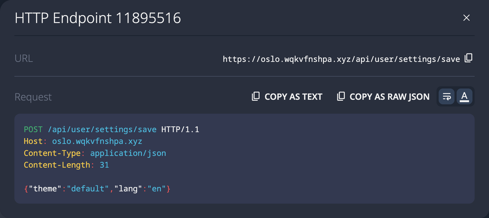 SolidPoint UI showing discovered POST /api/user/settings/save endpoint
