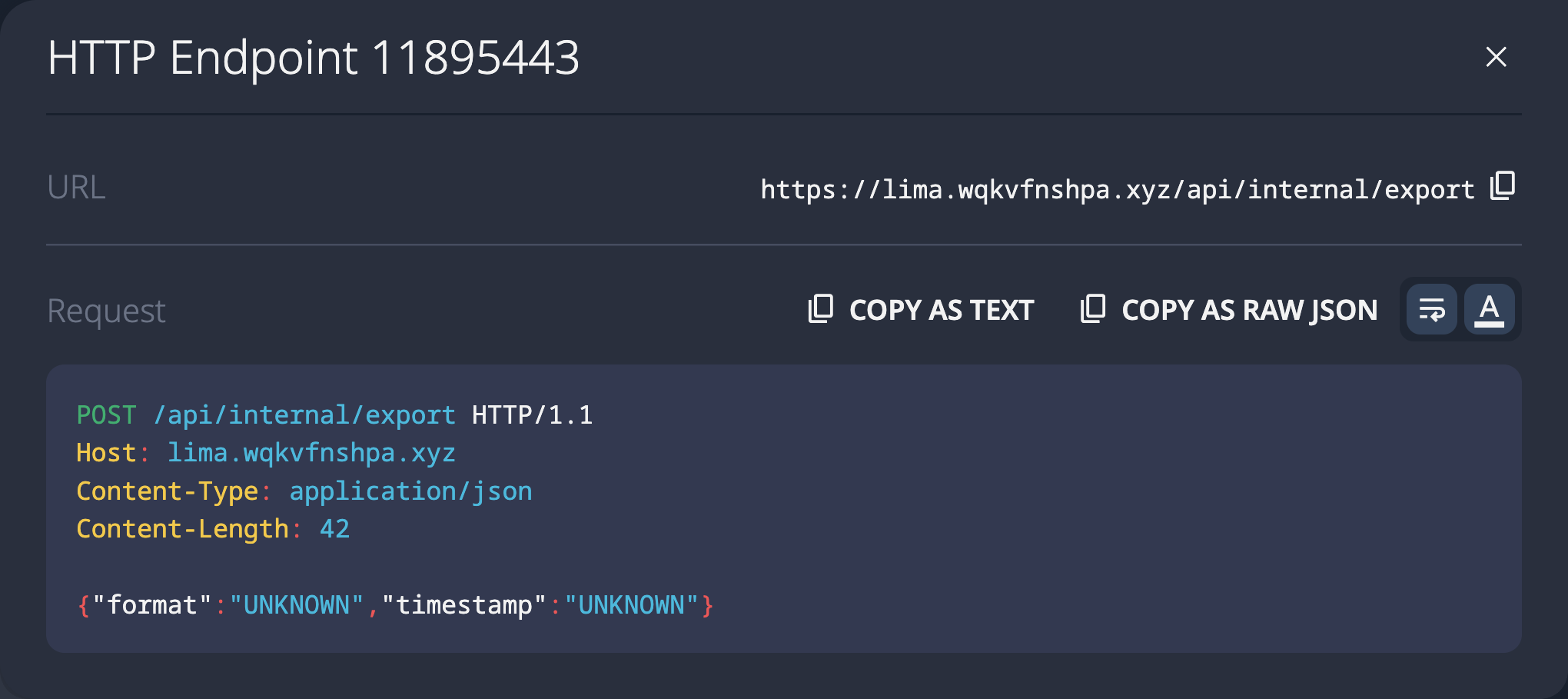 SolidPoint UI showing discovered POST /api/internal/export endpoint
